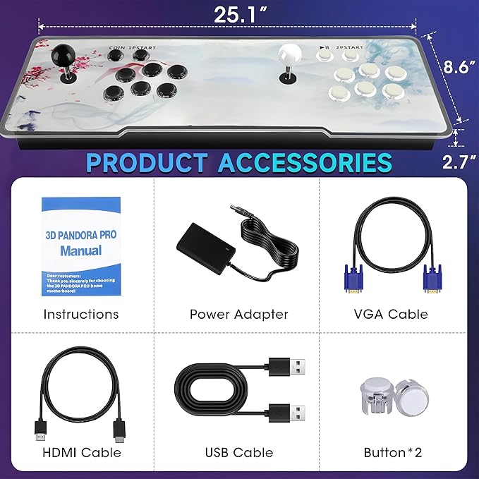 Pandora Box Arcade, 29800 Games in 1 Arcade Game Console, 1280x720 Full HD Retro Gaming Machine for PC & Projector & TV 2-4 Players 3D Games Favorite List Save/Search/Hide/Pause/Delete Game