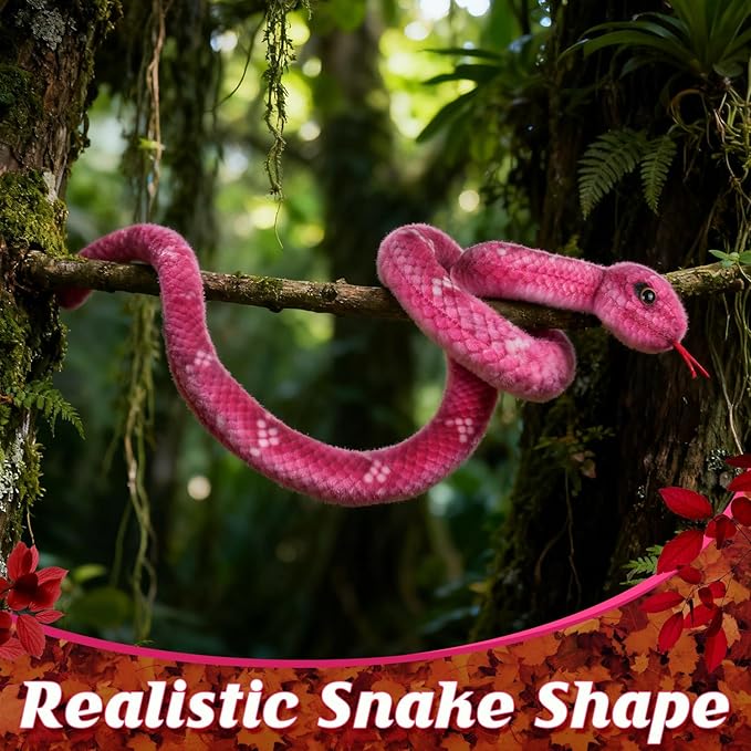 Snake Plush, Stuffed Snake Animal, 27 in Small Toy Snakes for Kids, Giant Stuffed Animals Snake, Lifelike Plush Snake for Birthday Present Party Prank Prop (Pink)