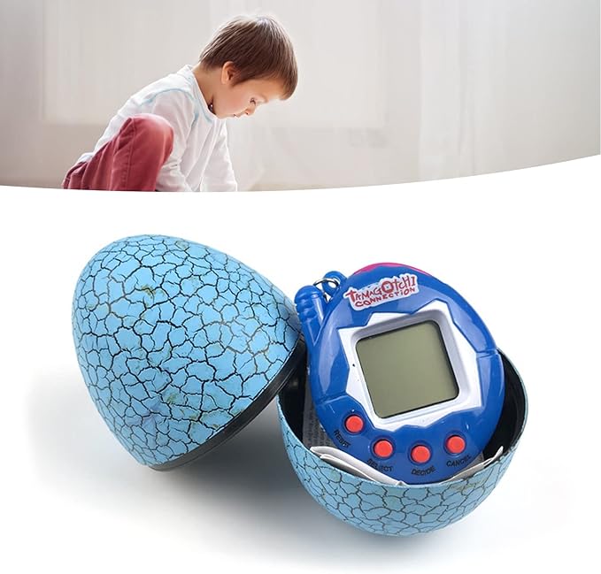 Virtual Electronic Digital Pet Game Machine Keychain with Egg Shaped Case, Upgraded Collector's Edition Virtual Pets for Kids (Blue)