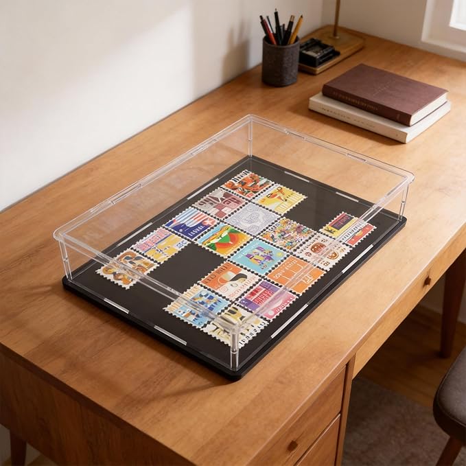Display Case for Book & Stamps, Flat Acrylic Box for showcaseing Coins, Cards, Photos, Album, Jewellery, Books and Collectibles 14.5 (L) × 11 (W) × 4 (H) inch