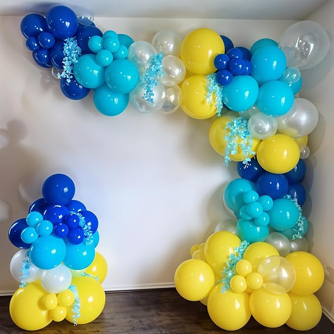 Yellow Blue Clear Balloon Arch Kit for Underwater Ocean Theme Birthday & Summer Party, Balloon Garland for Baby Shower, Beach and Kids Party Decorations