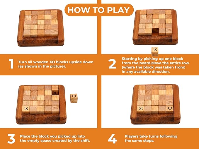 BSIRI Pushing Me Wooden Tic Tac Toe Game- Tabletop Board Games for Farmhouse Decor, Coffee Table Decor, Unique Gifts Fun Gifts for Adults. Perfect for Game Night, Table Games (5 Inch)