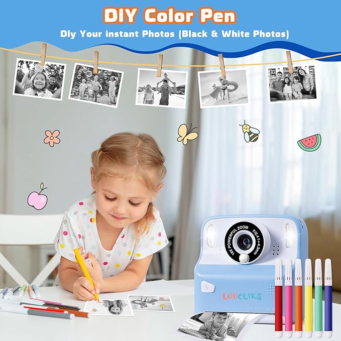 Kids Camera Instant Print with 1080P HD | Children's Digital Camera with 2 Printing Modes | Video Recorder, Timer Delay, for 3-12 Year Old Boys Girls Birthday Christmas with 32GB SD Card