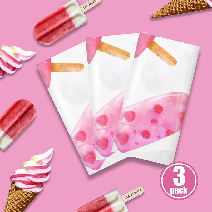3 Pieces Ice Cream Plastic Tablecloth, 51 x 86 Inch Ice Cream Party Table Cover, Ice Cream Party Decorations, Suitable for Ice Cream Theme Birthday Party Supplies