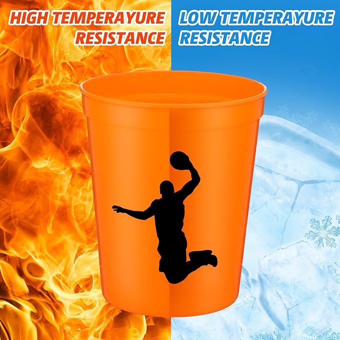Zhehao 30 Pcs Sport Ball Plastic Cups Hockey Football Basketball Plastic Reusable Drink Cups Bulk 16 oz Stadium Tumbler Stackable Sports Tumbler for Sport Party Supplies(Basketball,Orange)