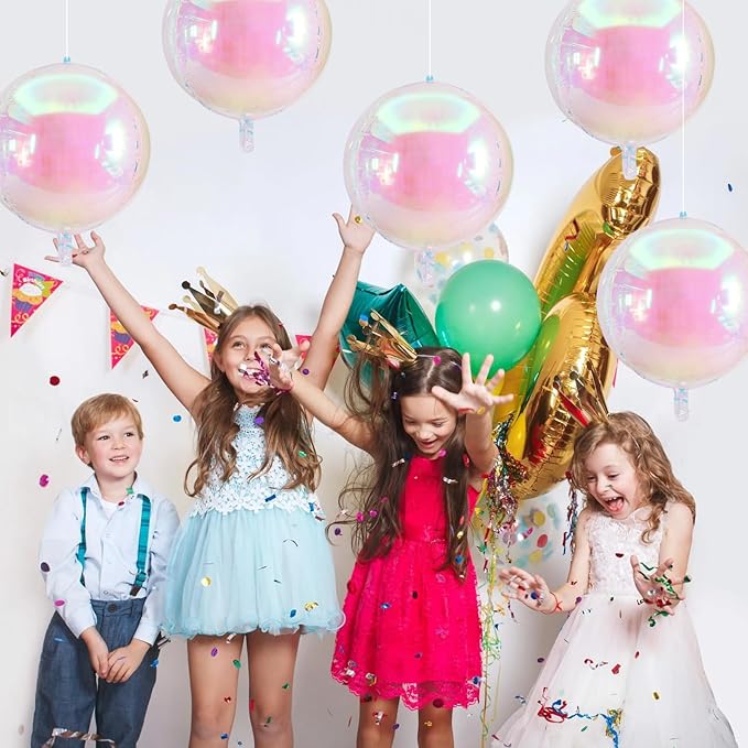 TONIFUL 8Pcs 22Inch Large Iridescent 4D Giant Round Foil Balloon 4D Metallic Mylar Sephere Balloons for Christmas New Year Birthday Party Graduation Wedding Bridal Shower Decoration Supplies
