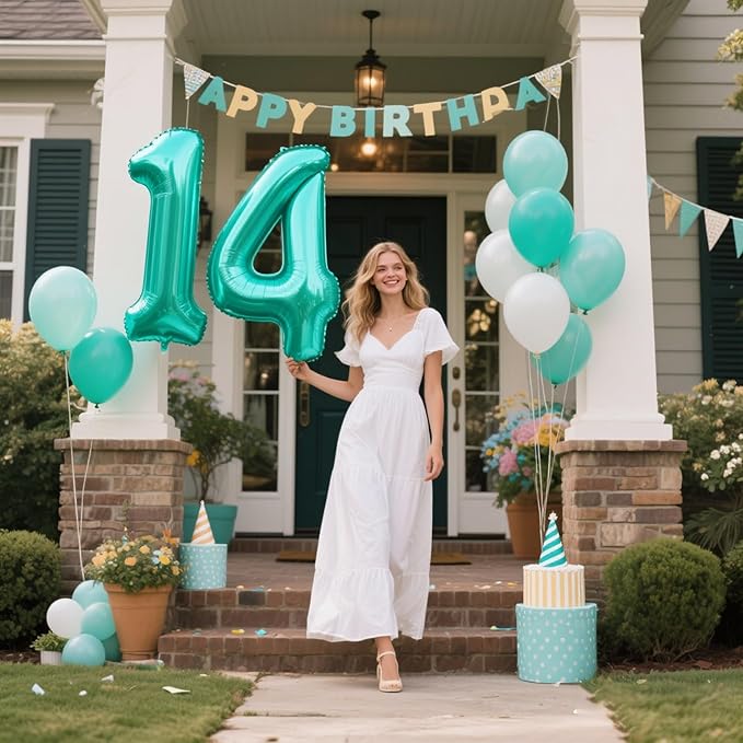 40 Inch Teal Blue Large 4 Balloon Numbers Teal Big Foil Number Balloons Giant Helium Happy 14th 24th Birthday Party Decorations for Man and Women, Huge Mylar Anniversary Party Supplies