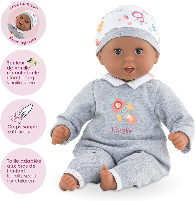 Corolle Bébé Calin Marius - 12" Soft Boy Baby Doll with Vanilla Scent, Pink Outfit & Sleeping Eyes for Girls Ages 18 Months+, Cute Reborn Realistic Baby Dolls for 2 Year Old Girls