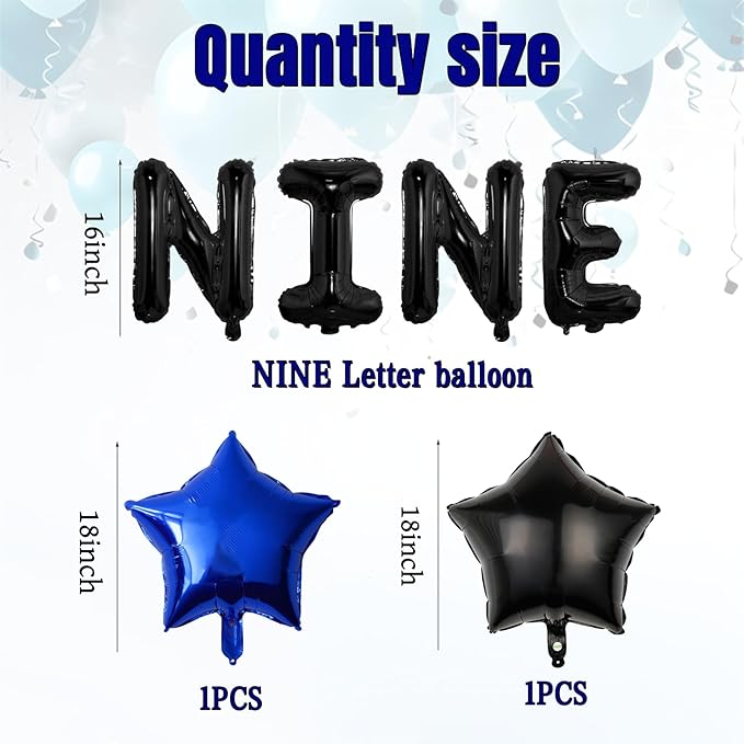 12pcs Video Game Themed Party Decorations, Number 9th Boys Birthday Party Supplies, Navy Blue Video Game Controller Mylar Foil Balloon, Video Game star Party Decoration Supplies