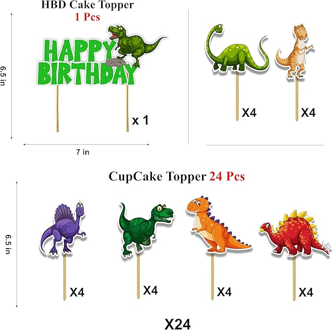 Dinosar Theme Birthday Party Supplies - Decoration Set for Home Celebration, Dinosaur Party Décor Kit with Banner, Cake Topper, Cupcake Toppers and Table Decorations for Event Setup