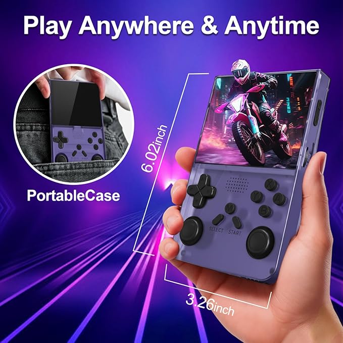 R40S Pro+ Handheld Game Console, 18000+ in 1 Games Mini Retro Video Console, 3.5-Inch IPS Screen,128GB TF Memory Memory,Built in 45+ Emulators,3800mAh Battery (Purple 128G) (Purple)