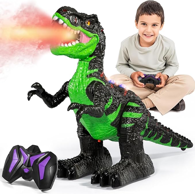 Remote Control Dinosaur Toy for Boys Kids 3-5 5-7 Years, RC Walking T-Rex Dino Robot Toy with Water Mist Spray, Lights and Sounds, Rechargeable Battery, 3 4 5 6 7 8 Years Old Boy Girl Birthday Gift