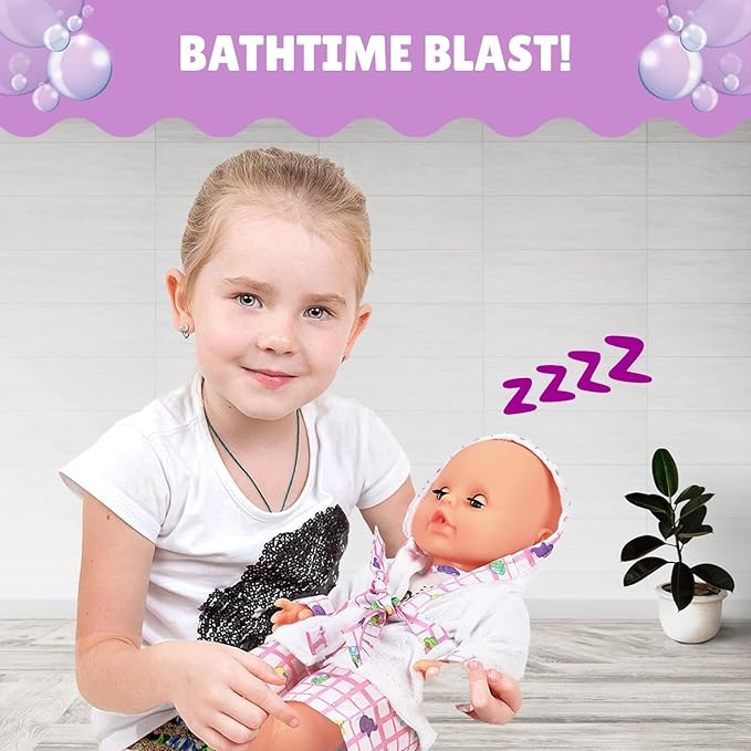 Liberty Imports Baby Bath Toys 13-Inch Little Newborn Doll Bath Set - Real Working Bathtub with Detachable Shower Spray and Accessories for Kids Pretend Play