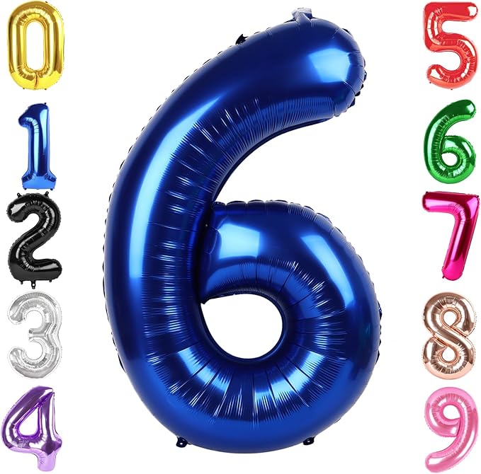 40 Inch Night Blue Number 6 Balloon, Giant 6 Number Balloons for 6th Birthday Decorations, Party Supplies for Baby Boy Girl, Night Blue Party Decor