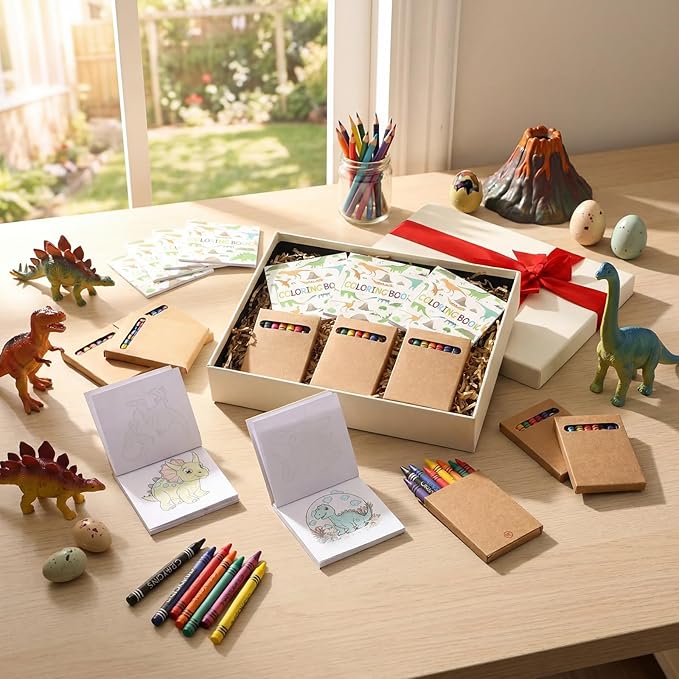 30 Pcs Mini Dinosaur Coloring Books with 30 Pcs 8 Colors Crayons, Dinosaur Birthday Party Favors Small Activity Books Bulk Dino Birthday Goodie Bags Stuffers Return Gifts