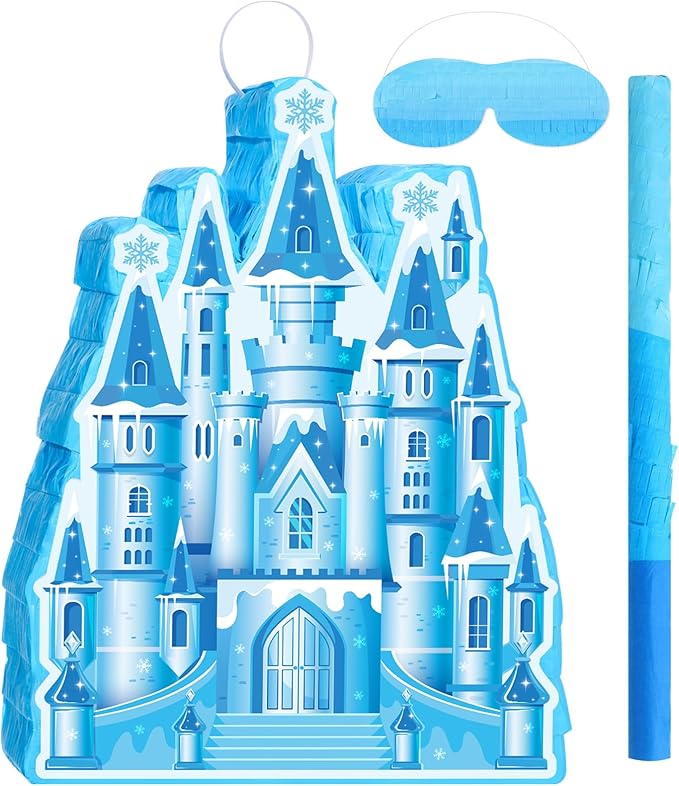 Princess Castle Piñata Blue Princess Birthday Party Supplies Blue Castle Piñata Set with Stick and Blindfold for Girls Kids Magical Wonderland Birthday Party Game Decorations Supplies