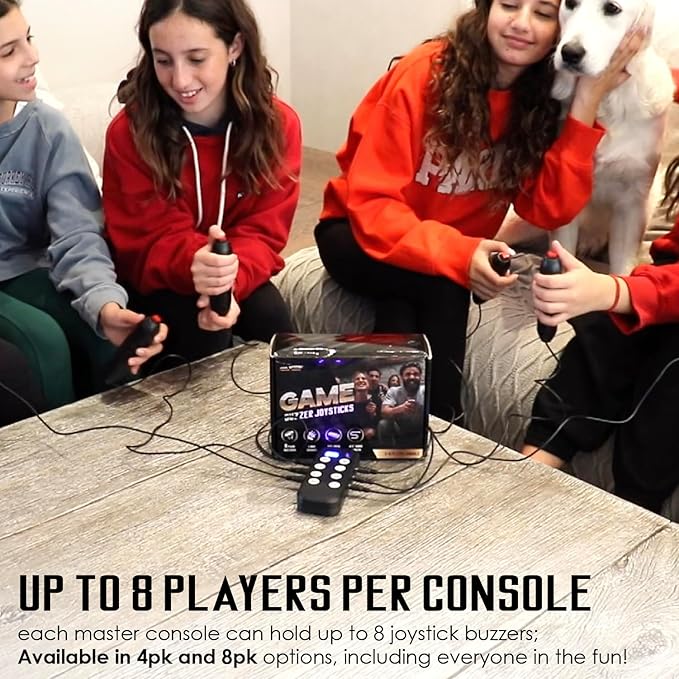 Digital Energy Handheld Game System - Console Displays First Buzz-in - Great for Jeopardy, Family Feud, Trivia and Buzzer Games - Console with 8 Joystick Buzzers