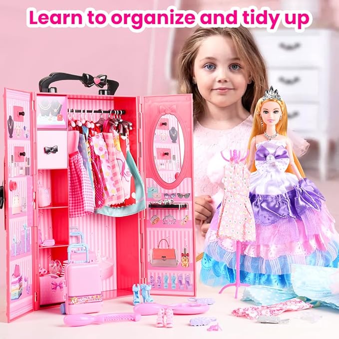 UCanaan Girl Doll and Closet Set with Doll Clothes and Accessories Items Including Fashion Dolls, Dressand Many Other Accessories (Refer Picture Shows)，Best Gitfs for Girls Christmas Birthday