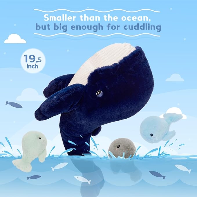 MaoGoLan 4 Pcs Blue Whale Plush Toy with 3 Babies Inside - 20 Inch Giant Stuffed Whale Plush Sea Animals Bulk for Kids Ocean Party Favors Marine Decorations Gifts Christmas Valentine's Day