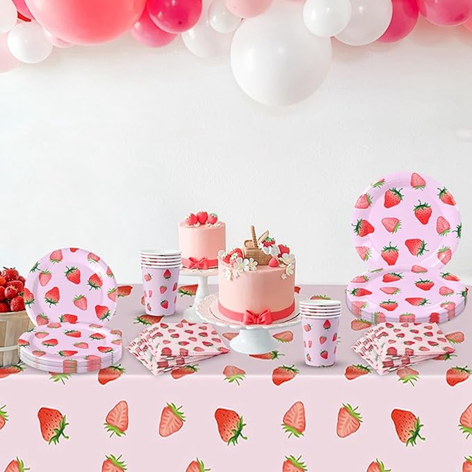 MaitianGuyou Strawberry Disposable Party Plates,40-Pack Dessert Plates for Birthday, Party, Retirement,Appetizer,Wedding Bridal Baby Shower(Strawberry 3#,7 Inch)