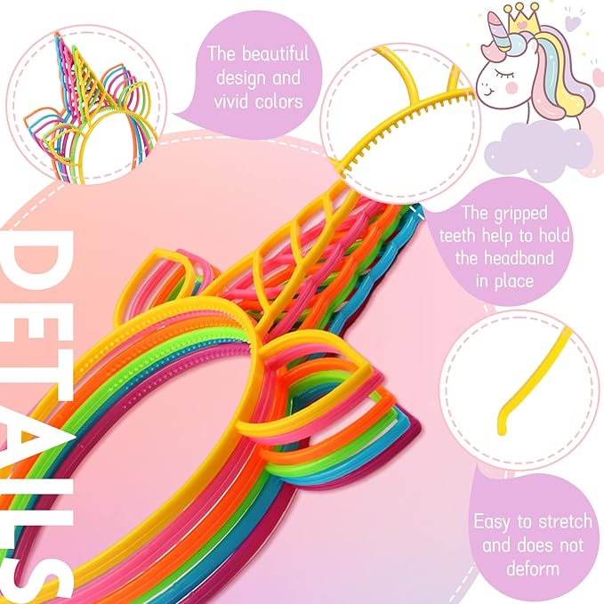 24 Pcs Unicorn Headbands Unicorn Birthday Party Favors,Plastic Hairbands for Girls,Headware Accessories for Party Supplies Gift,Teens Toddlers Children