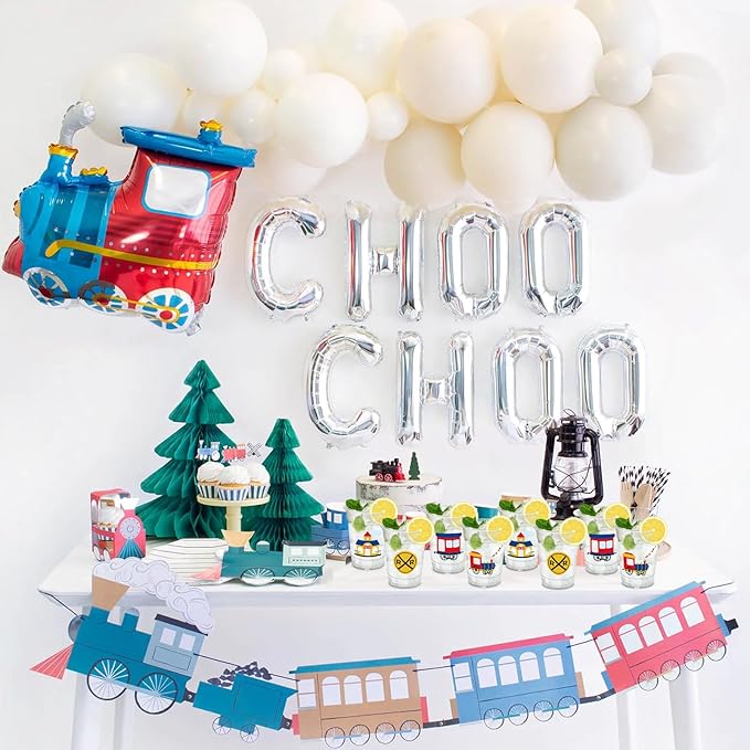 50Pcs Train Theme Party Cups, 12oz Train Plastic Cups for Birthday Party Supplies Table Decorations Favors