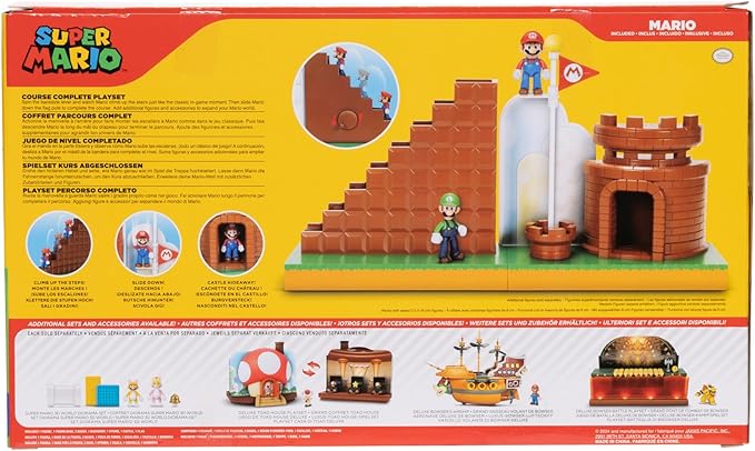 Super Mario Nintendo 2.5" Action Figures Course Complete Playset with Mario Figure, Interactive Stairs, Flagpole, Castle, and Base Platform
