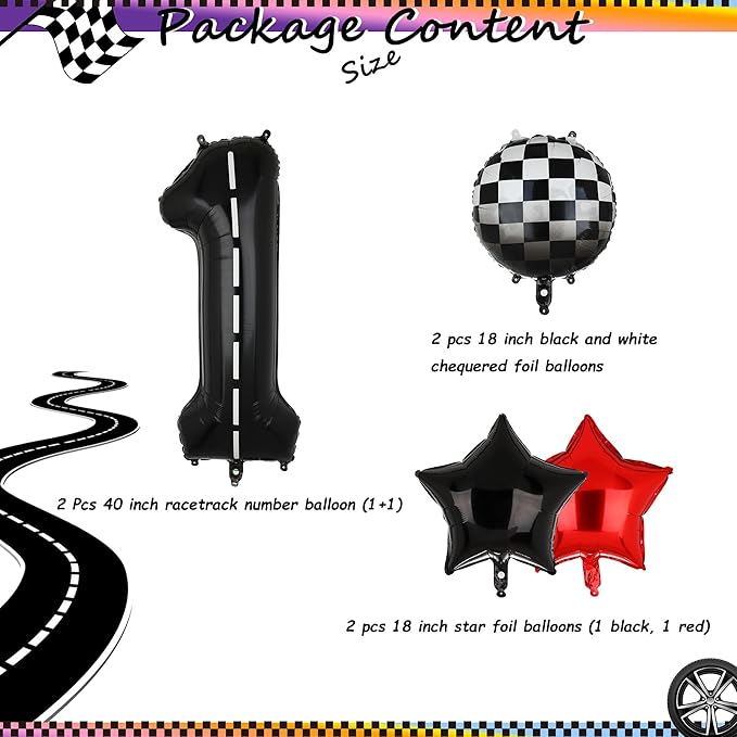 Race Car Birthday Balloons 40 Inch Racetrack Number Balloon 11 Black Boys 11st Birthday Race Car Theme Party Decor Supplies 6 Pcs