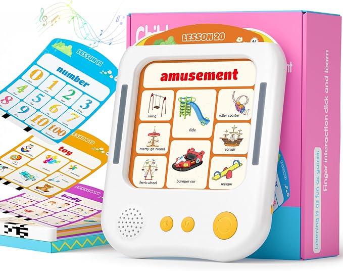 Interactive Educational Learning Tablet Toy for Kids,Screen-Free Phonics Learning Toy with 30 Flash Cards for Alphabets, Numbers, Words, Animals, Learn to Read for Boys Girls 3-5 Years Old, White
