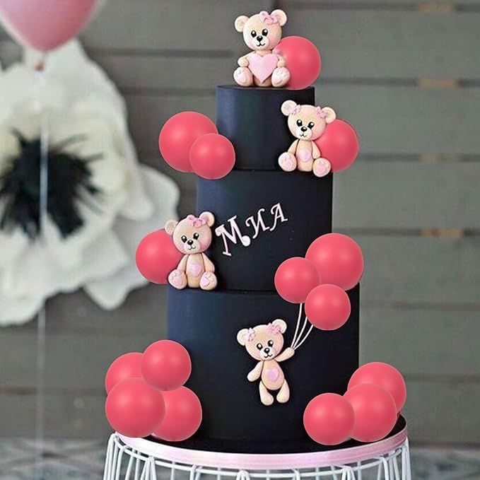 Gyufise 30Pcs Balls Cake Toppers Ball Cake Picks Foam Ball Shaped Cupcake Toppers Mini Balloons Baby Shower Cake Decorations for Wedding Enaggement Bridal Shower Birthday Party Supplies Rose Red