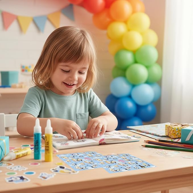 Unique Bluey Cups with Stickers | 16 Paper Cups, 4 Sticker Sheets, Checklist | Bluey Birthday Decorations | Party Supplies for Boys and Girls | Officially Licensed