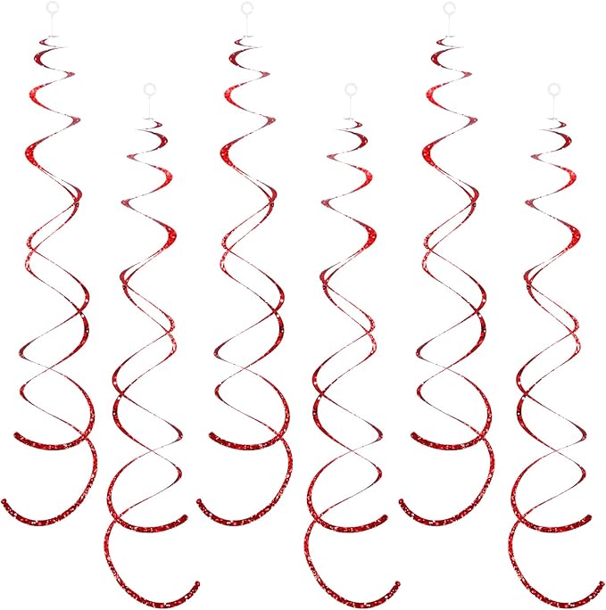 30 Pcs Red Party Hanging Swirl Decorations Plastic Streamer for Ceiling Spiral Decorations Garland for Birthday Wedding Bridal Shower Baby Shower