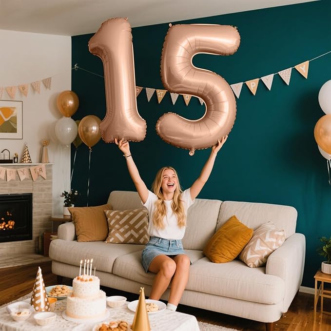 40 Inch Caramel Balloon Number 5 Balloon Jumbo Mylar Foil Helium Balloon for 15 25 35 50 Big Giant Jumbo Huge Foil Mylar Balloons 55th 65th Birthday Balloons Men Women Party Decorations