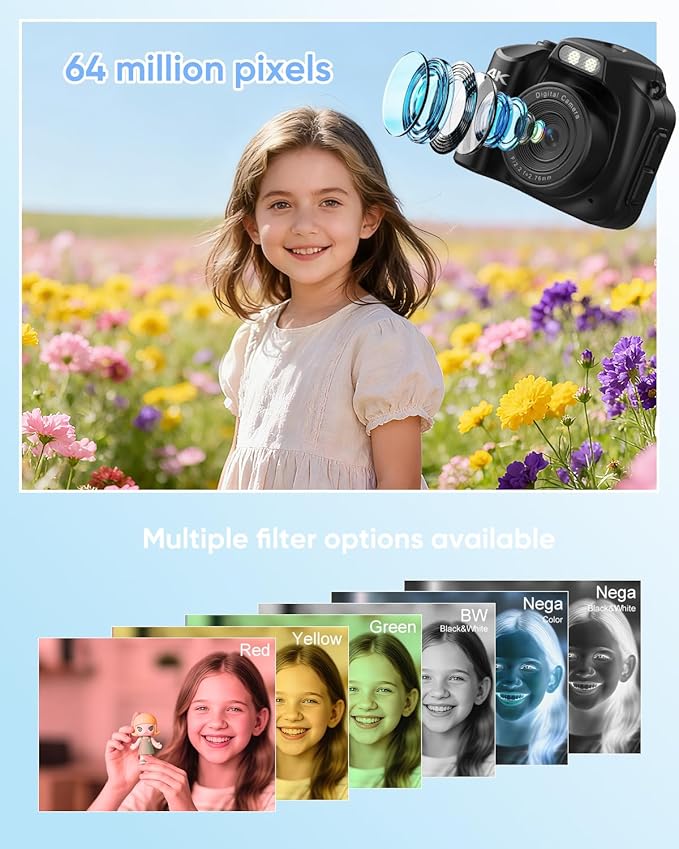 Mini Keychain Camera - 4K Mini Retro Digital Camera - Tiny Pocket Size Photo Video Cameras with 32GB Card - Small Compact Micro Portable Video Recorder for Travel Study Recording(Black)