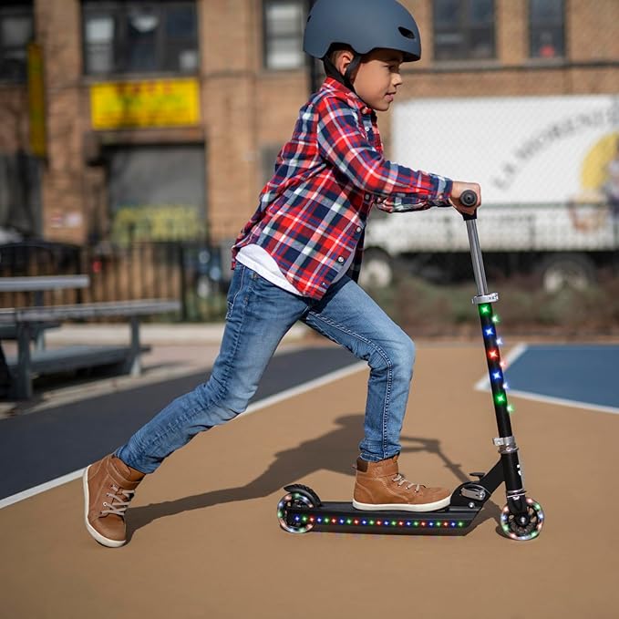 Jetson Jupiter Kids 2-Wheel Light-Up Kick Scooter, LED Lights on Handlebar, Stem, Wheels & Deck, Adjustable Handlebar, Rear Brake, Easy-Folding Mechanism, Ages 5+
