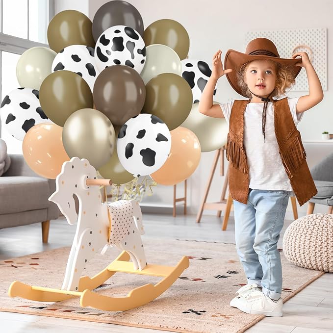 Western Cowboy Balloons, 60pcs 12inches Cow Print Nude Blush Brown Gold Balloons, Party Balloons for Cowboy Birthday Baby Shower Farm Western Cowboy Cow Themed Party Decorations