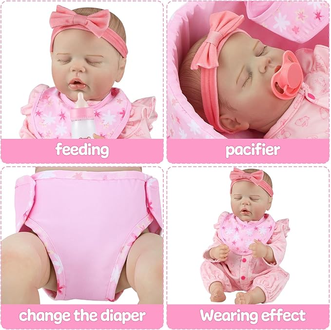GAGAKU 18 Inch Doll Bassinet - Baby Doll Bed with Carry Handle & Pink Accessories Set for Girls & Kids, Reborn Baby Dolls Accessories