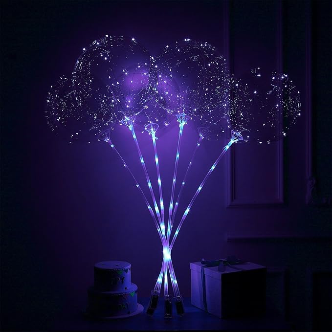 LED Balloons Light Up, 10 Pack LED Balloons with Sticks, 20 Inch Clear Bobo Balloon with Lights Helium Glow Bubble Lights for Party Supplies Valentines Decor (Purple)