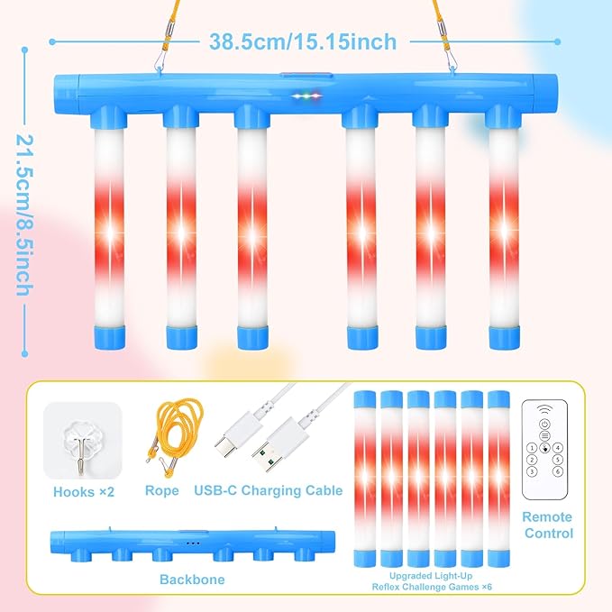 OCES Reflex Stick Game, Reflex Light-Up Sticks Reaction Training Hand Speed Challenge Game, Upgrade Hand Eye Coordination Training Toy Remote Control 3 Adjustable Speed (Light-Up Blue)