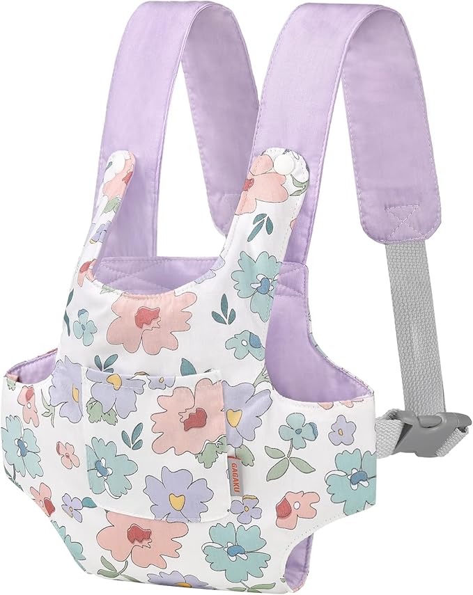 GAGAKU Baby Doll Carrier for Kids, Stuffed Animal Carrier Reborn Baby Carrier with Adjustable Straps, Baby Doll Accessories - Purple (Flowers)