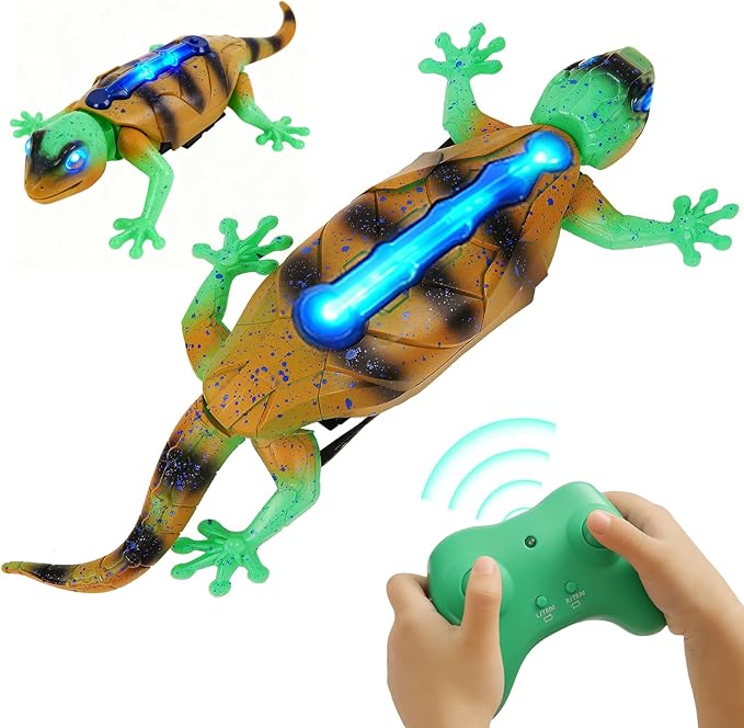 Wall Climbing RC Gecko Lizard, Dual Mode Floor & Wall Driving, Rechargeable Wall Crawler Gecko Robot, Cool Prank for Kids Boy Toys Ages 3+ (Yellow Green)