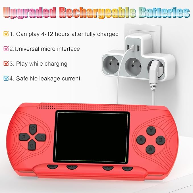 Handheld Games for Kids - Kids Video Game Player Preloaded 258 Retro Video Games, Portable Gaming Player with 3 Cartridges & 3" HD Screen Travel Electronic Toy Birthday Xmas Gift for Boys Kids 4-12