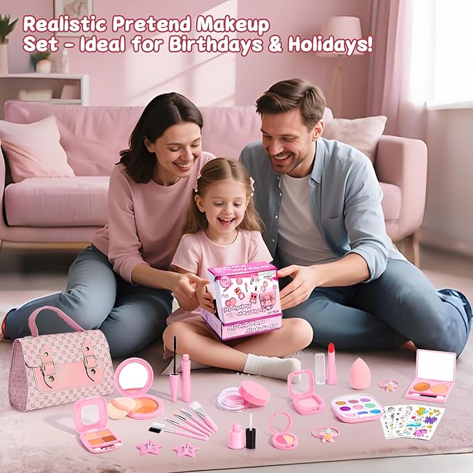 Toddlers Pretend Play Makeup Set for Kids 3-5, Fake Makeup for Girls with Toddler Purse, Make up Kit Toys for 3 4 5 6 7 Year Old Little Girls Birthday Gift