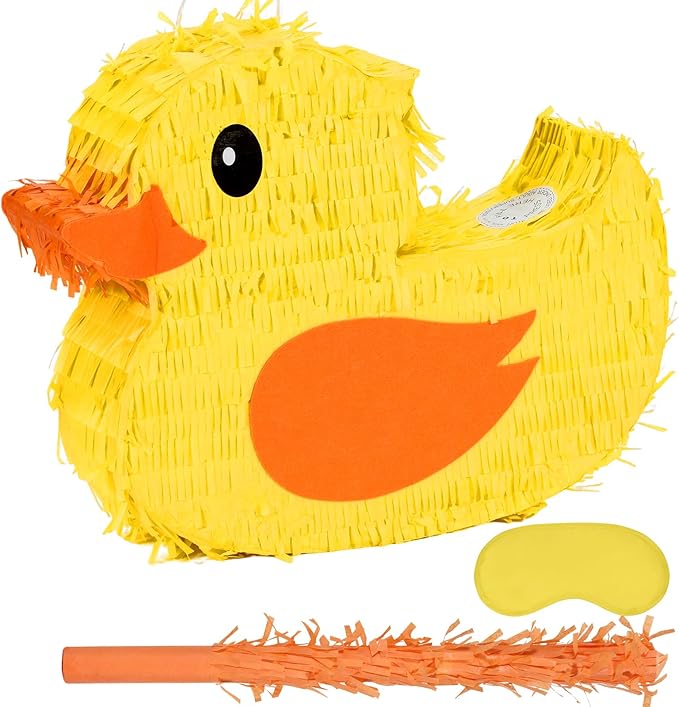 Duck Pinatas Bundle with a Blindfold and a Bat(16.5 x 12.6 x 4 Inches), Perfect for kid's Birthday Parties, Farm Animal Theme Parties and Decorations