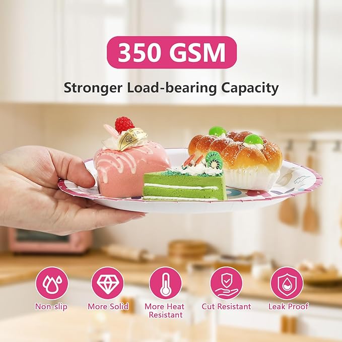 96Pcs Baking Birthday Party Supplies Pink Baking Plates and Napkins Pink Bakery Macaron Tableware Sets for Girls Kids Bakers Happy Birthday Baby Shower Party Decorations, Serves 24