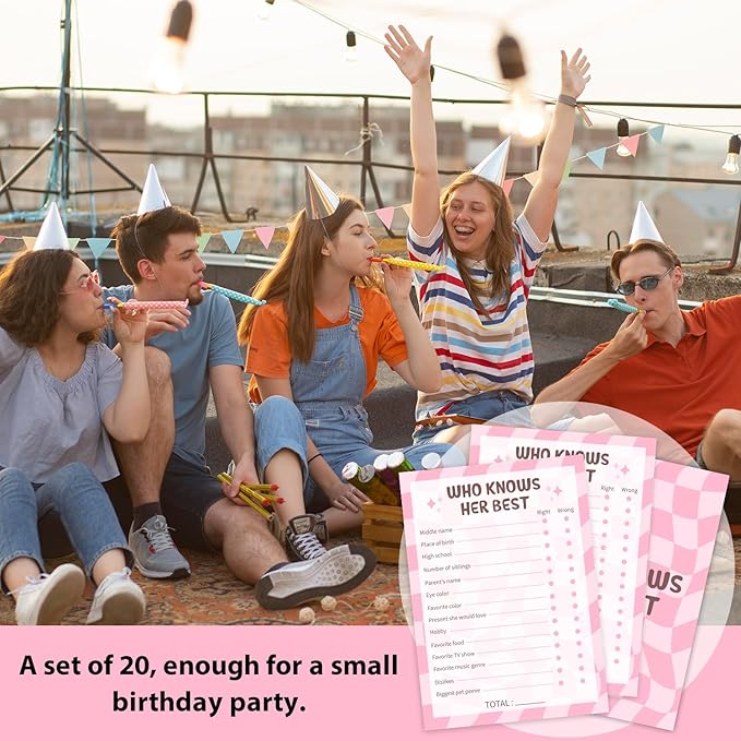 Birthday Party Games - Who Knows Her Best, Who Know The Birthday Best, Party Games for Women, Set of 20 Cards, Age 15+ - FS266