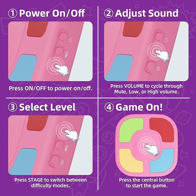 Electronic Memory Game for Kids, Handheld Toy with Silent Mode, 4 Difficulty Levels, Progressive Light Up Memory Game with Lights & Sounds, Educational Travel Toy for Boys & Girls