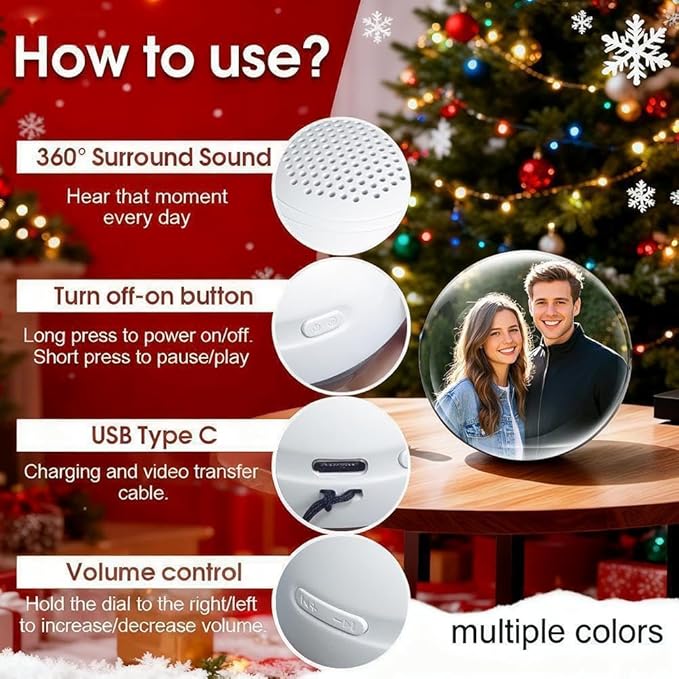 2.76" Crystal Ball Video Player,3D Memory Orb Ball Digital Display Memory Sphere Lamp with Sound,Personalized Electronic Display,Uploadable Videos & Photos,DIY Gift for Anniversary,Birthday