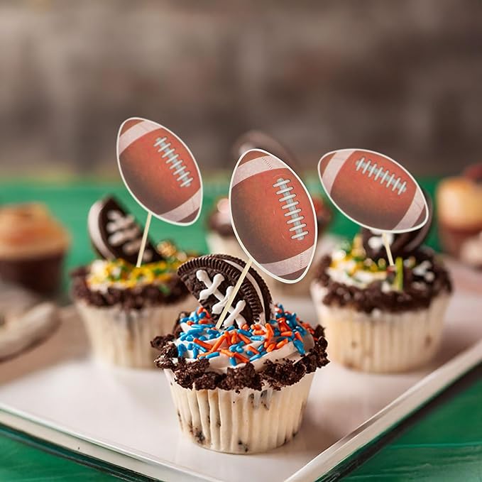 Gyufise 36Pcs American Football Cupcake Rugby Cake Topper Decorations for Football Themed Baby Shower Happy Birthday Party Decoration