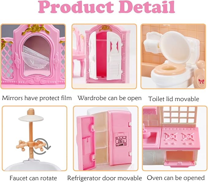 35 Pcs Dollhouse Furniture Accessories Set Mini House Furniture Small Dollhouse Miniature Furniture Play House Accessories 1:12 Tiny Kitchen Bedroom LivingRoom Bathroom Boy Girl Toddler3Y+